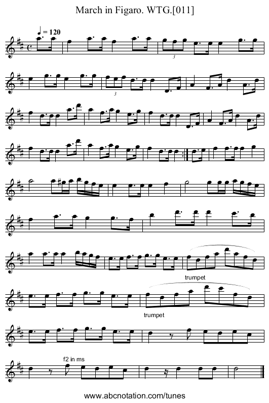 March in Figaro. WTG.[011] - staff notation