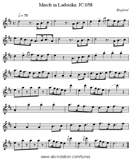 March in Ladoiska. JC.058 - staff notation