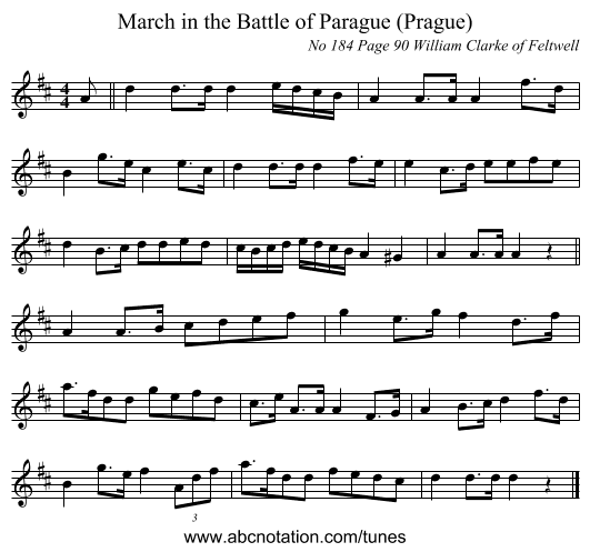 March in the Battle of Parague (Prague) - staff notation