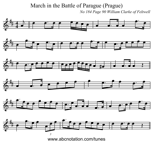 March in the Battle of Parague (Prague) - staff notation