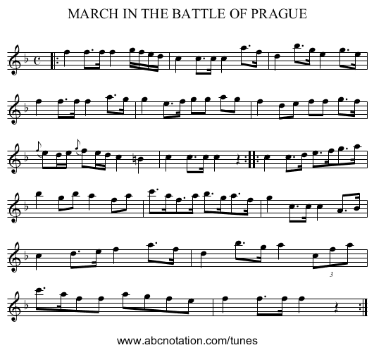 MARCH IN THE BATTLE OF PRAGUE - staff notation