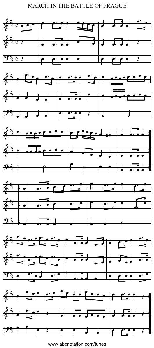 MARCH IN THE BATTLE OF PRAGUE - staff notation