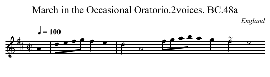 March in the Occasional Oratorio.2voices. BC.48a - staff notation