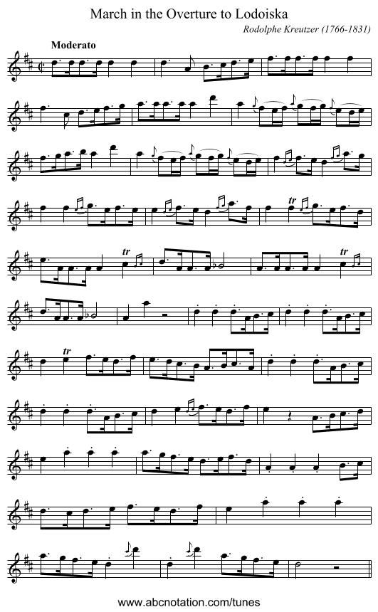 March in the Overture to Lodoiska - staff notation