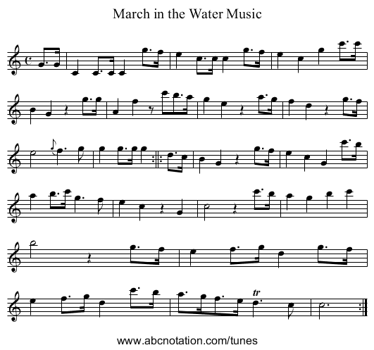 March in the Water Music - staff notation