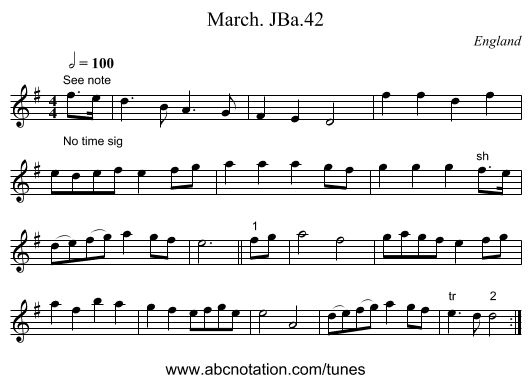 March. JBa.42 - staff notation