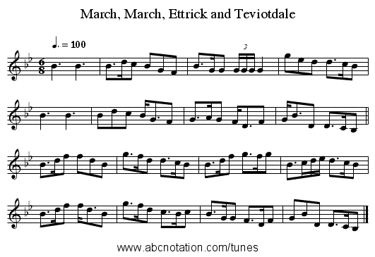 March, March, Ettrick and Teviotdale - staff notation