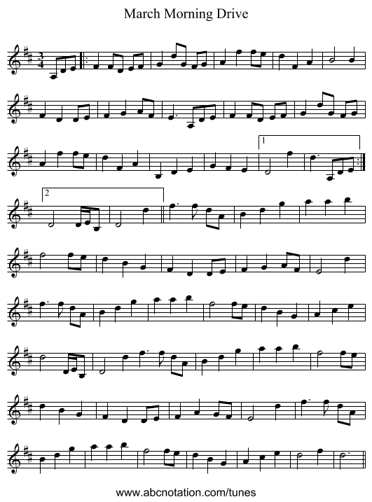 March Morning Drive - staff notation