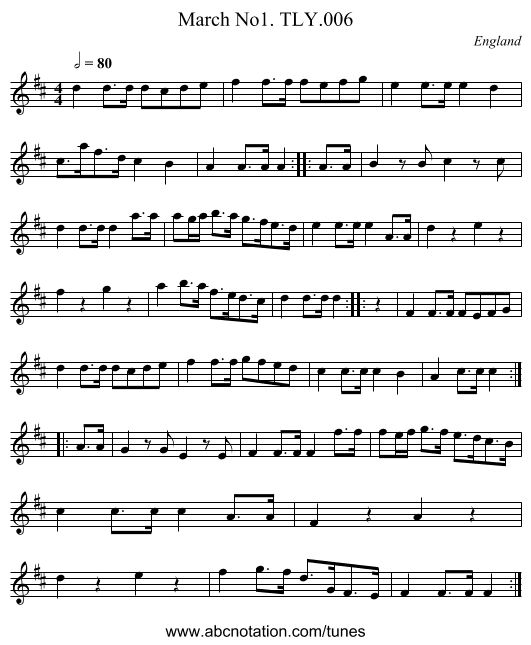 March No1. TLY.006 - staff notation