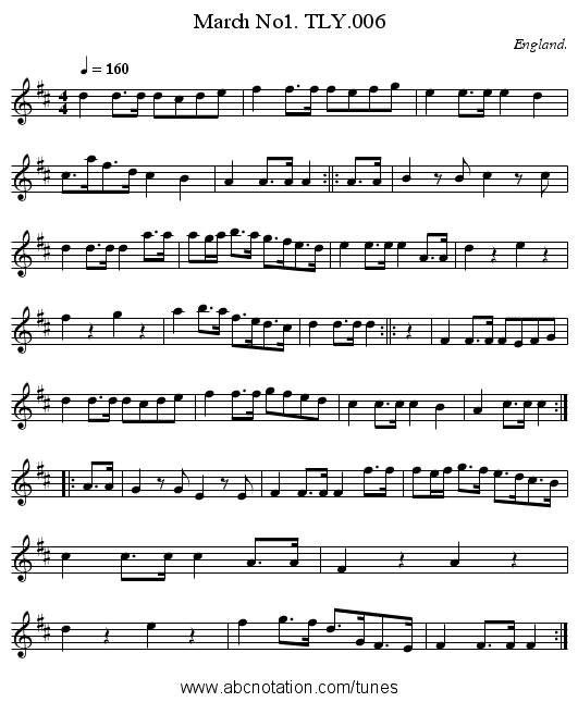 March No1. TLY.006 - staff notation