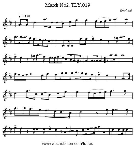 March No2. TLY.019 - staff notation