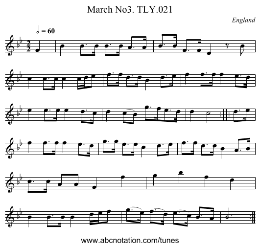 March No3. TLY.021 - staff notation