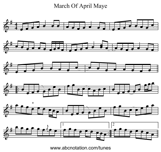 March Of April Maye - staff notation