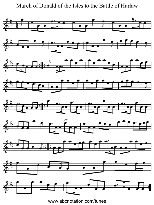 March of Donald of the Isles to the Battle of Harlaw - staff notation