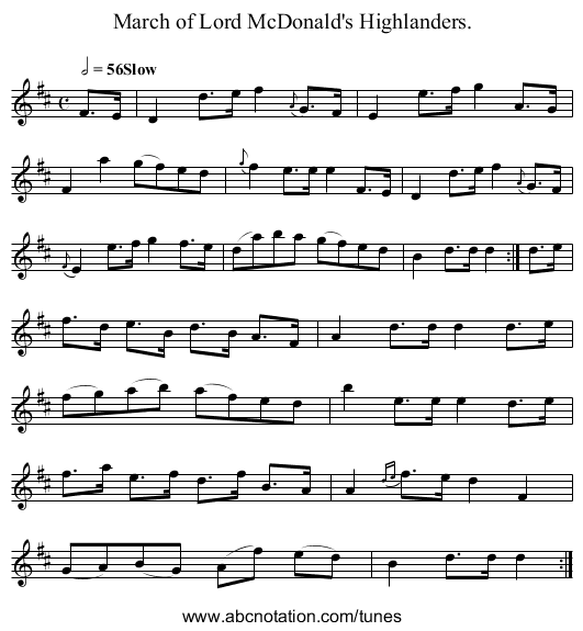 March of Lord McDonald's Highlanders. - staff notation