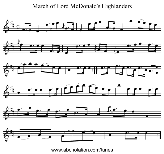 March of Lord McDonald's Highlanders - staff notation