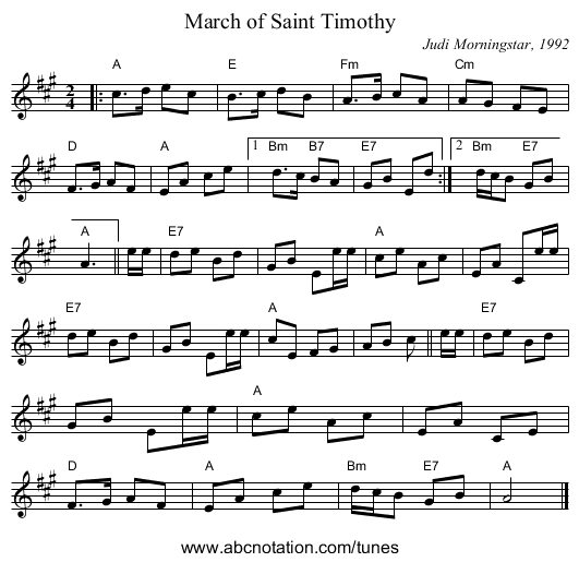 March of Saint Timothy - staff notation