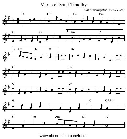 March of Saint Timothy - staff notation