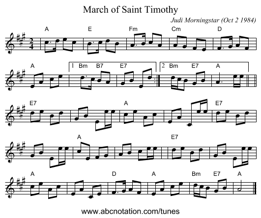 March of Saint Timothy - staff notation