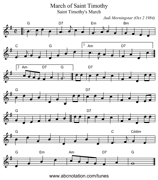 March of Saint Timothy - staff notation