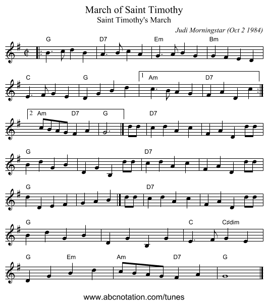 March of Saint Timothy - staff notation