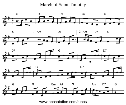 March of Saint Timothy - staff notation