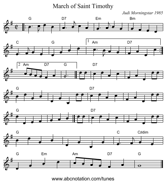 March of Saint Timothy - staff notation