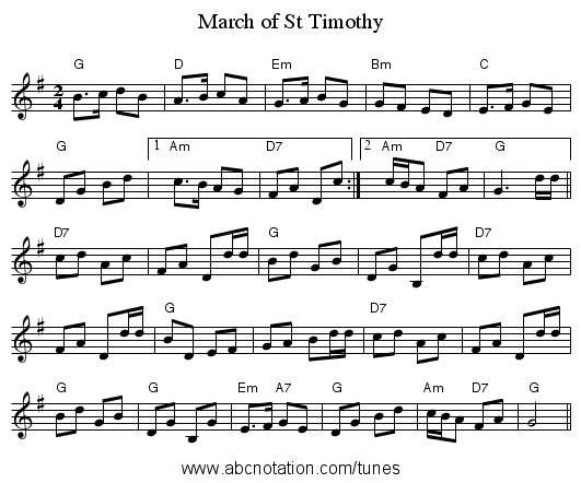 March of St Timothy - staff notation