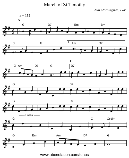 March of St Timothy - staff notation
