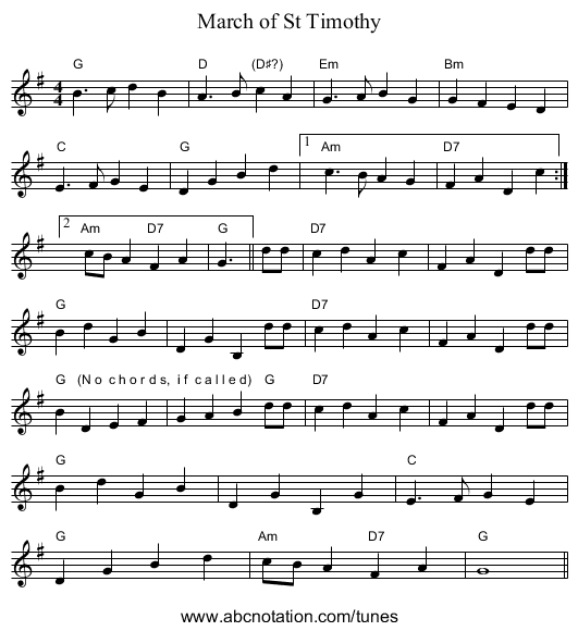 March of St Timothy - staff notation