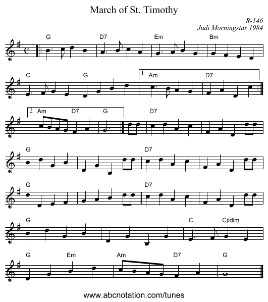 March of St. Timothy - staff notation