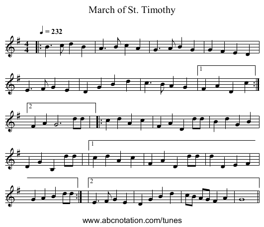 March of St. Timothy - staff notation