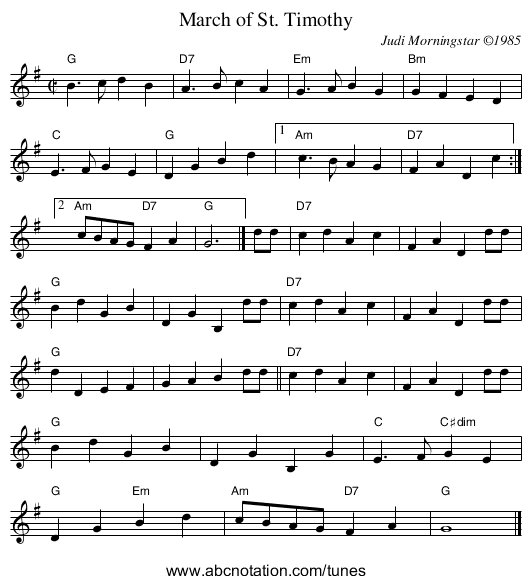 March of St. Timothy - staff notation