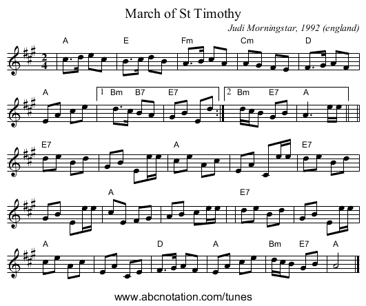 March of St Timothy - staff notation