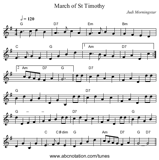 March of St Timothy - staff notation