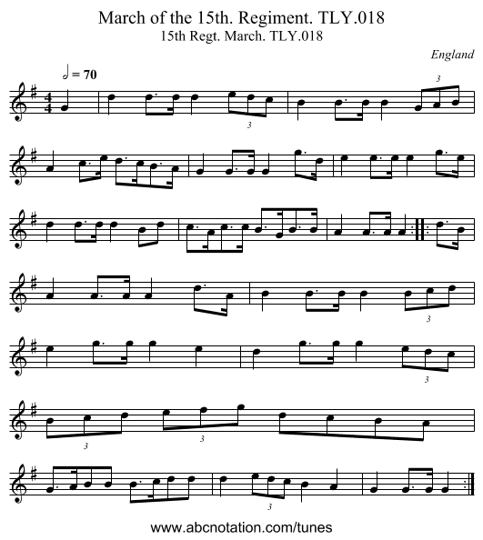 March of the 15th. Regiment. TLY.018 - staff notation