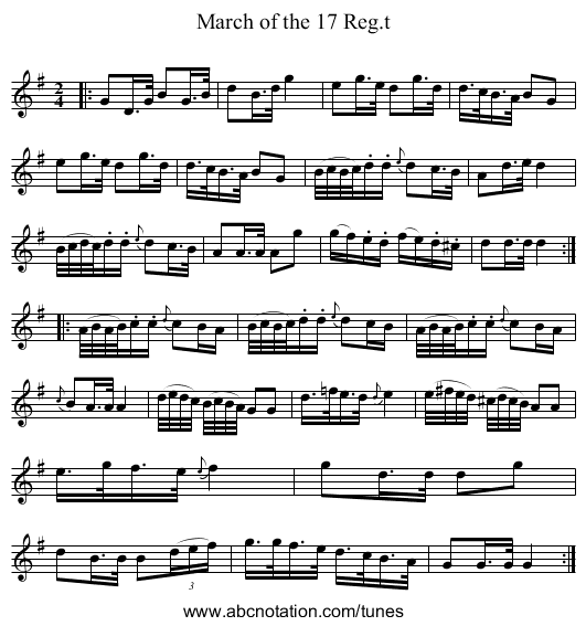 March of the 17 Reg.t - staff notation