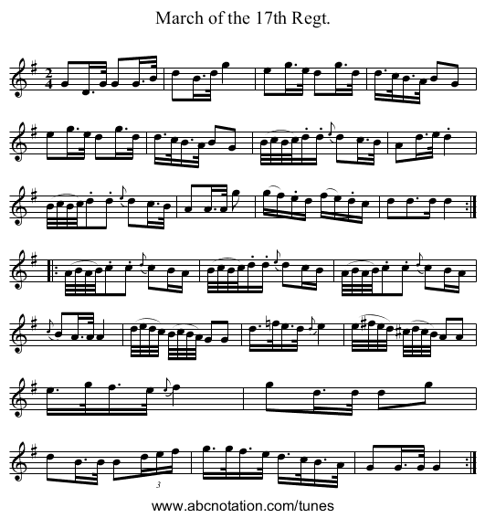 March of the 17th Regt. - staff notation