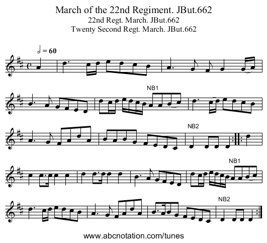 March of the 22nd Regiment. JBut.662 - staff notation