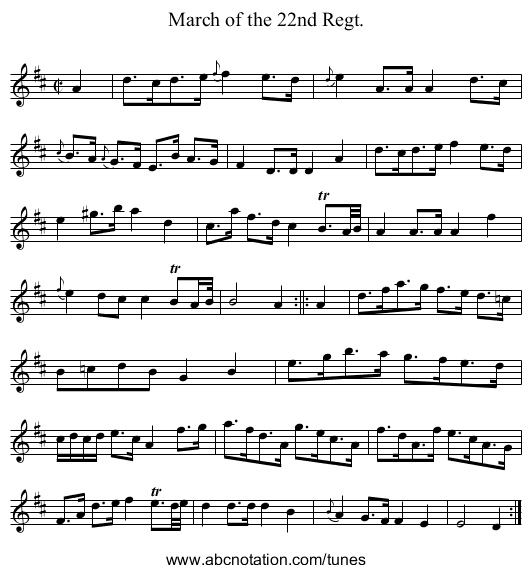 March of the 22nd Regt. - staff notation