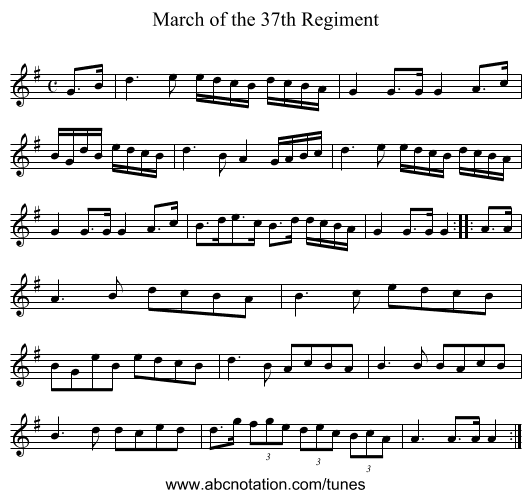 March of the 37th Regiment - staff notation