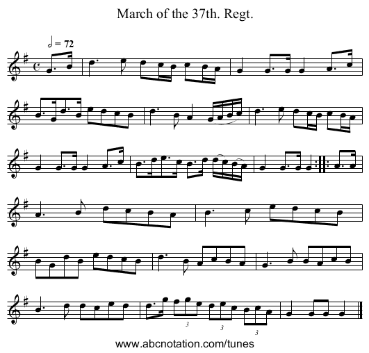 March of the 37th. Regt. - staff notation