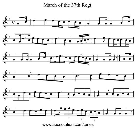 March of the 37th Regt. - staff notation