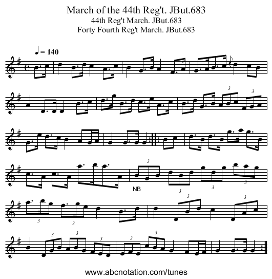 March of the 44th Reg't. JBut.683 - staff notation