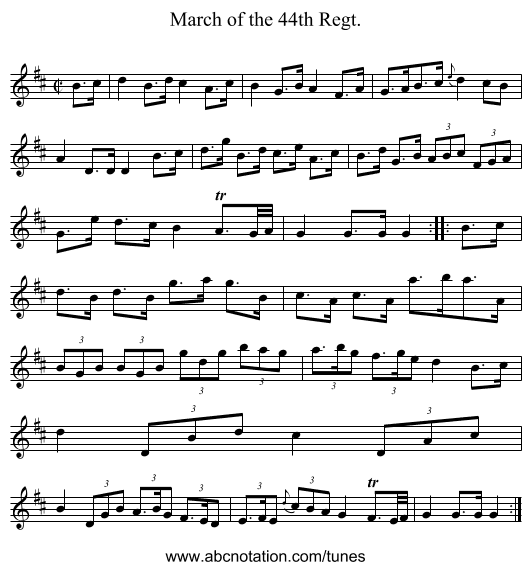 March of the 44th Regt. - staff notation
