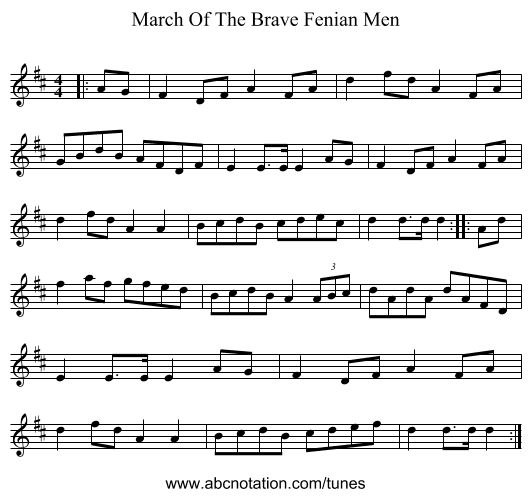 March Of The Brave Fenian Men - staff notation