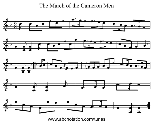 March of the Cameron Men, The - staff notation