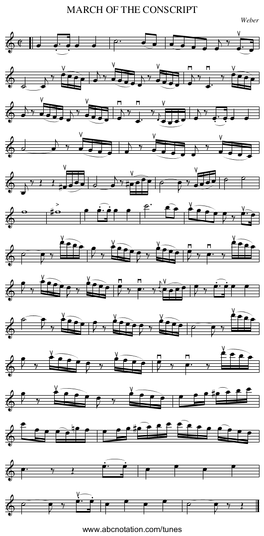 MARCH OF THE CONSCRIPT - staff notation