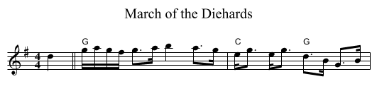 March of the Diehards - staff notation