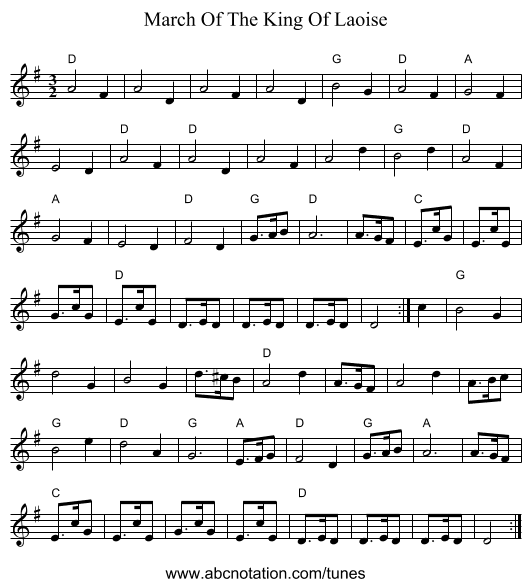 March Of The King Of Laoise - staff notation